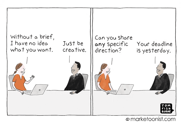 How We Brief — Marketoonist cartoon (source: marketoonist.com)