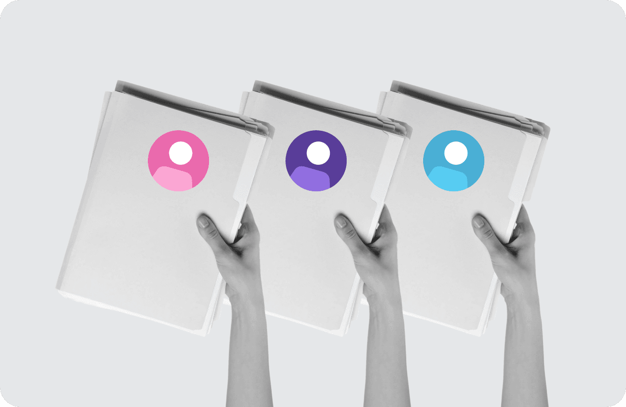 Three coloured account-personalised assets stacked side by side