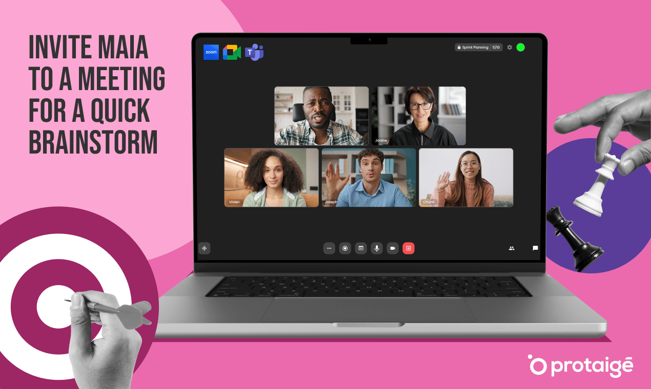 Maia in Meetings — Maia joins video calls to capture briefs and action marketing deliverables in real time