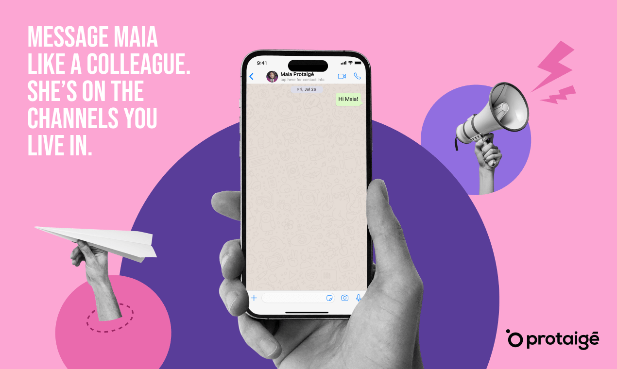Maia on WhatsApp — request and review marketing outputs on the go from any messaging channel
